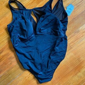 Time & Tru Swimsuit Mesh Detail Padded Black Sz XL 16-18